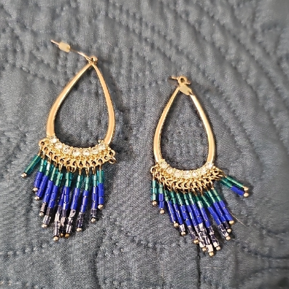 Elegant Gold and Blue Dangle Earrings